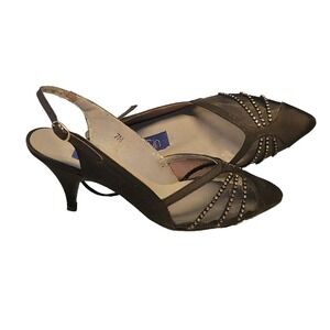 Vintage Black‎ Deco Rhinestone CinCin Heels Slingback 7M